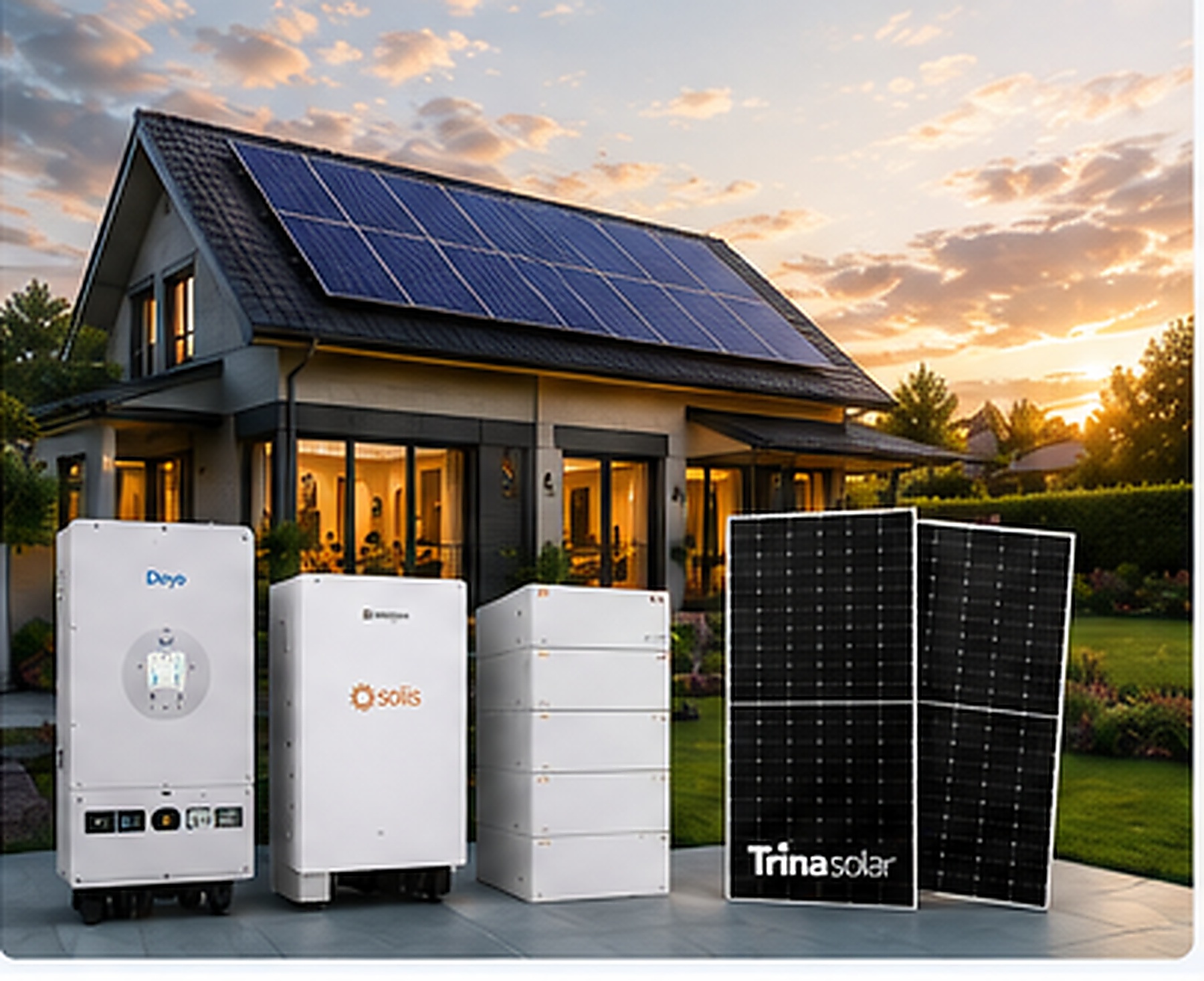 Residential home with rooftop solar panels for a hybrid solar power system